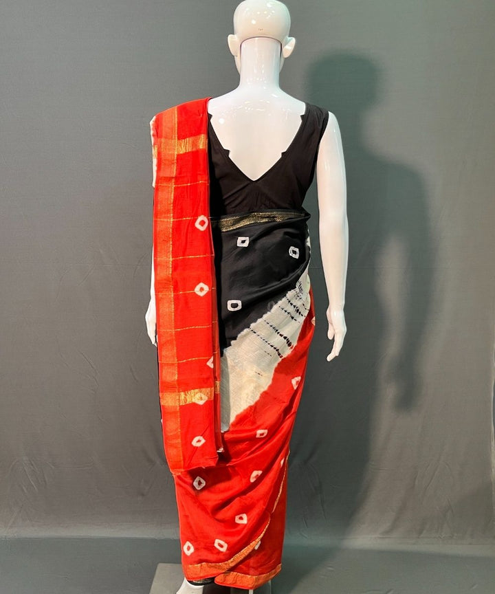 Multicolor hand block bandhni printed maheswari silk saree