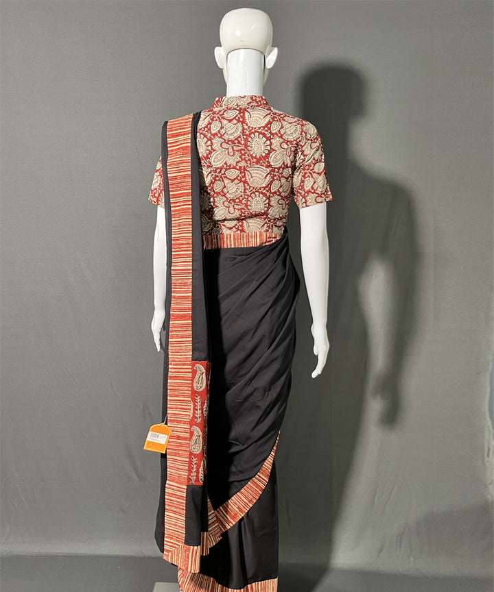 Black kalamkari patchwork mul cotton saree
