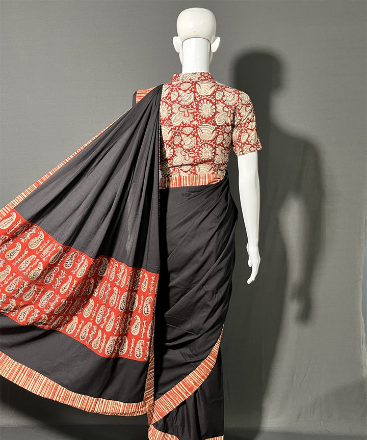 Black kalamkari patchwork mul cotton saree