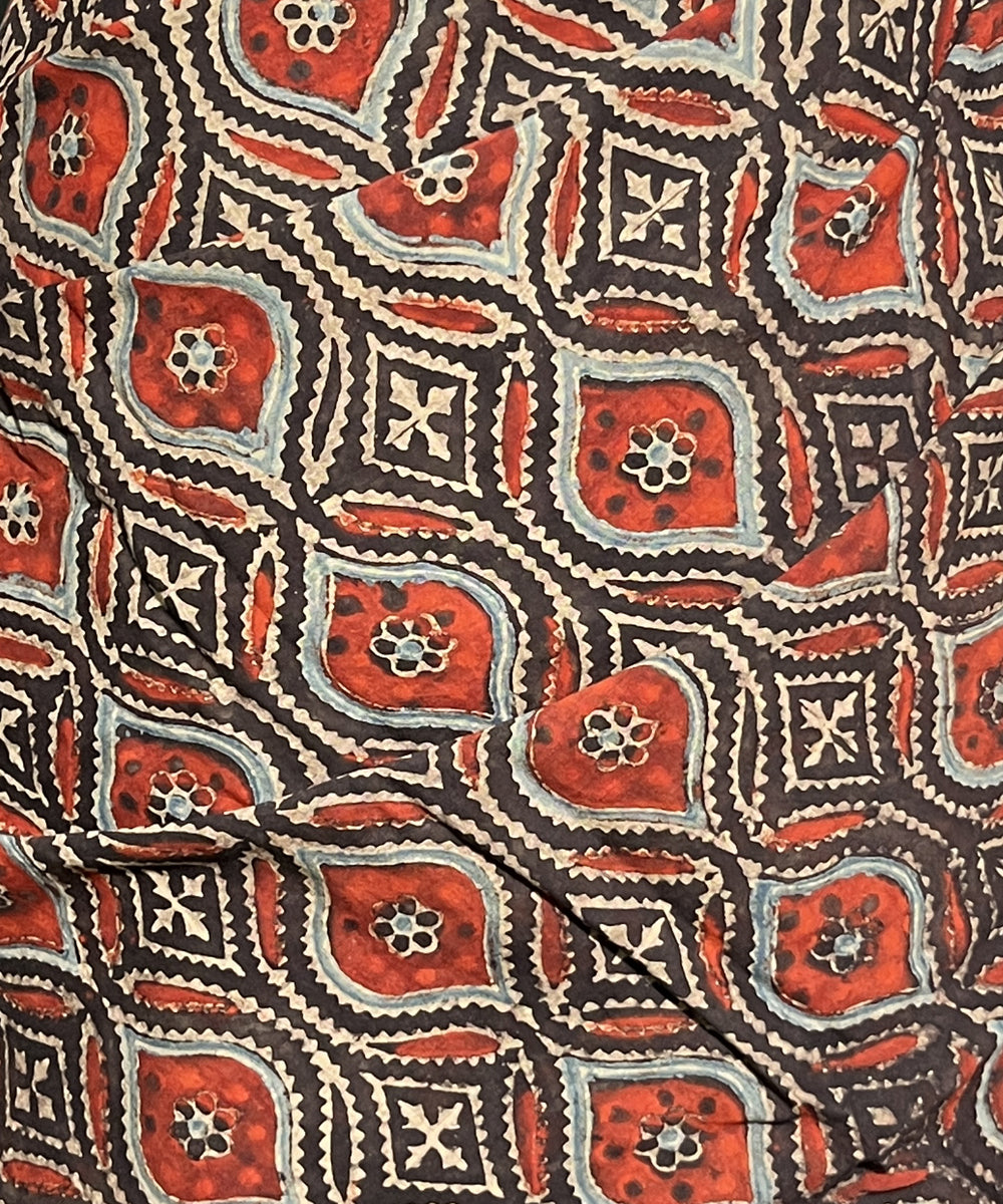 Ajrakh multicolor printed mul cotton saree