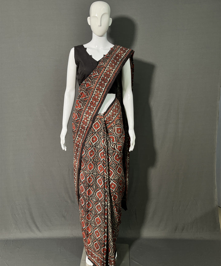 Ajrakh multicolor printed mul cotton saree