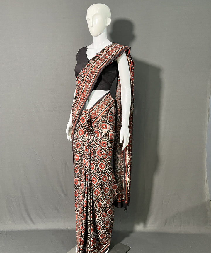Ajrakh multicolor printed mul cotton saree