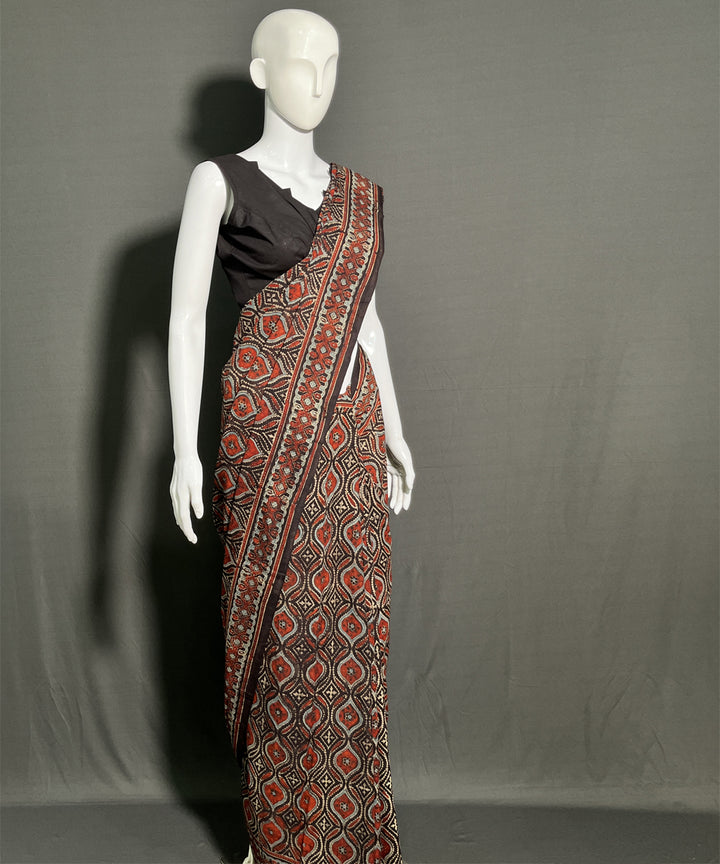 Ajrakh multicolor printed mul cotton saree