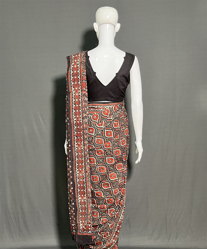 Ajrakh multicolor printed mul cotton saree