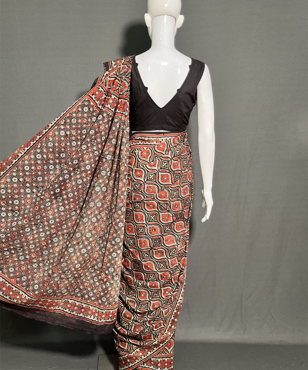 Ajrakh multicolor printed mul cotton saree