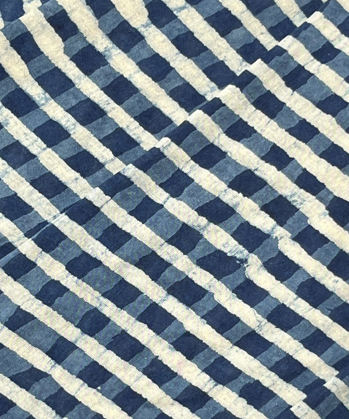Indigo dyed hand block printed mul cotton saree