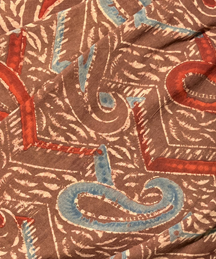 Multicolor ajrakh printed mul cotton saree