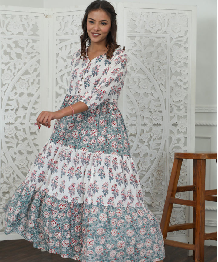 Garden Glory Azofree Handblock Printed Pure Cotton Dress