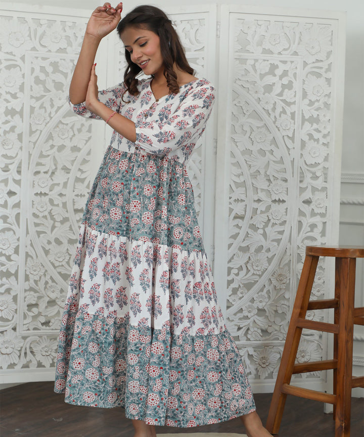Garden Glory Azofree Handblock Printed Pure Cotton Dress
