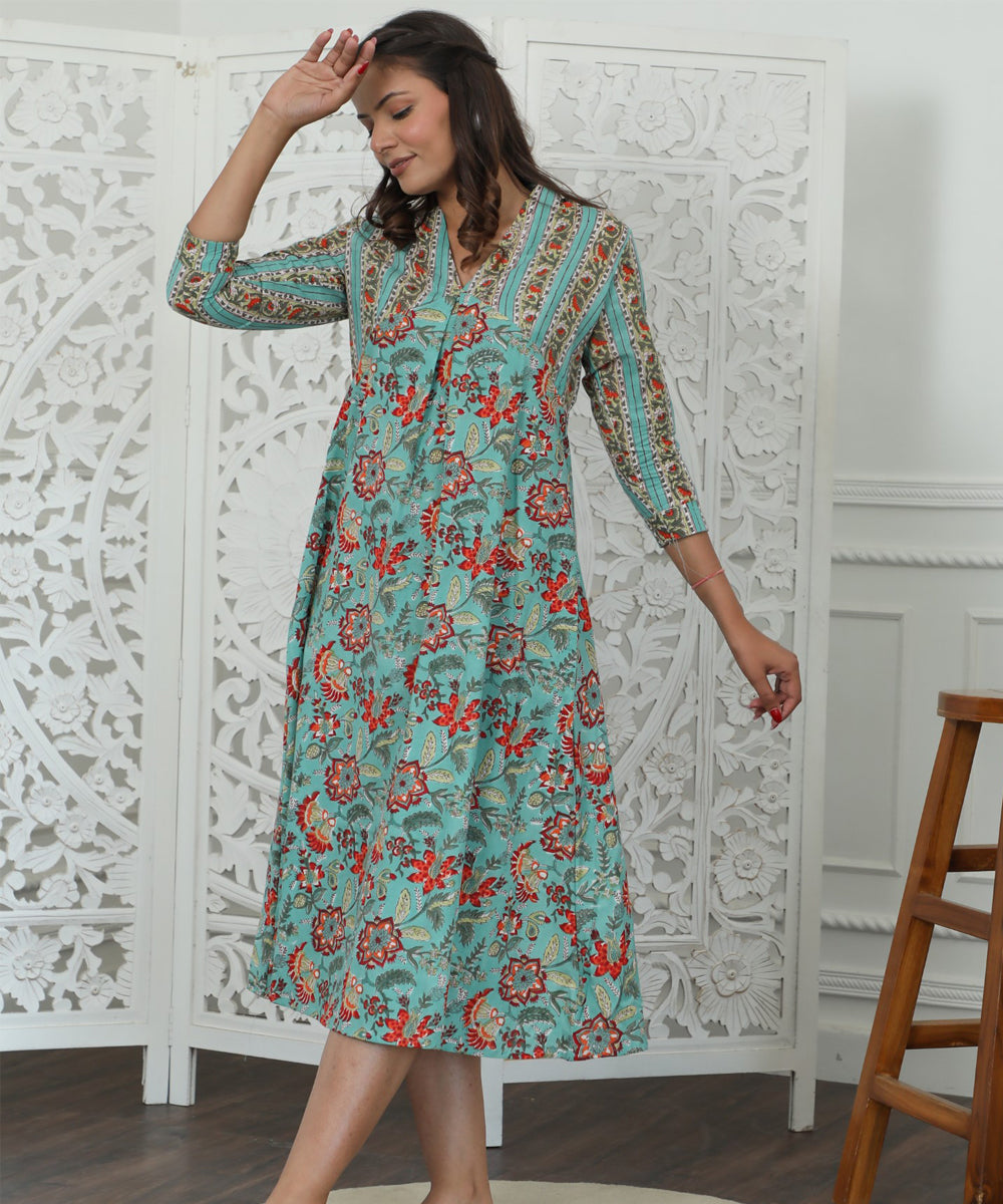 Floralix Azofree Handblock Printed Pure Cotton Dress