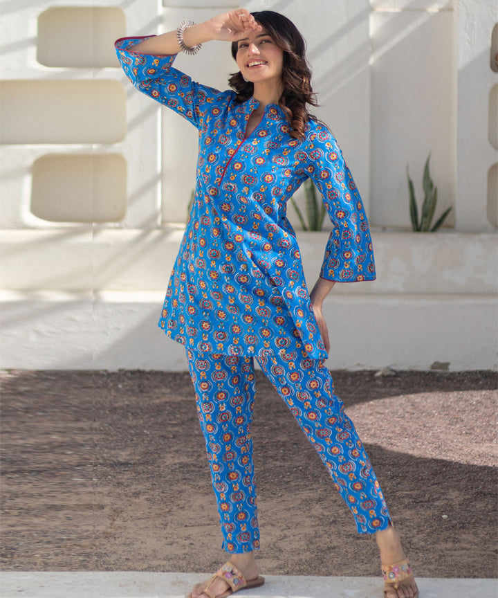 Azure medallions hand block printed co ord set