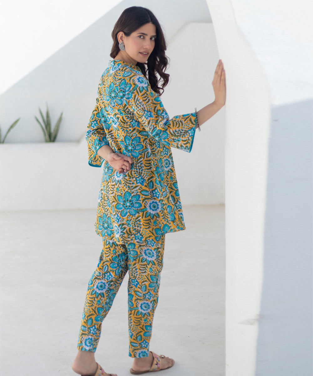 Turquoise tapestry hand block printed co ord set
