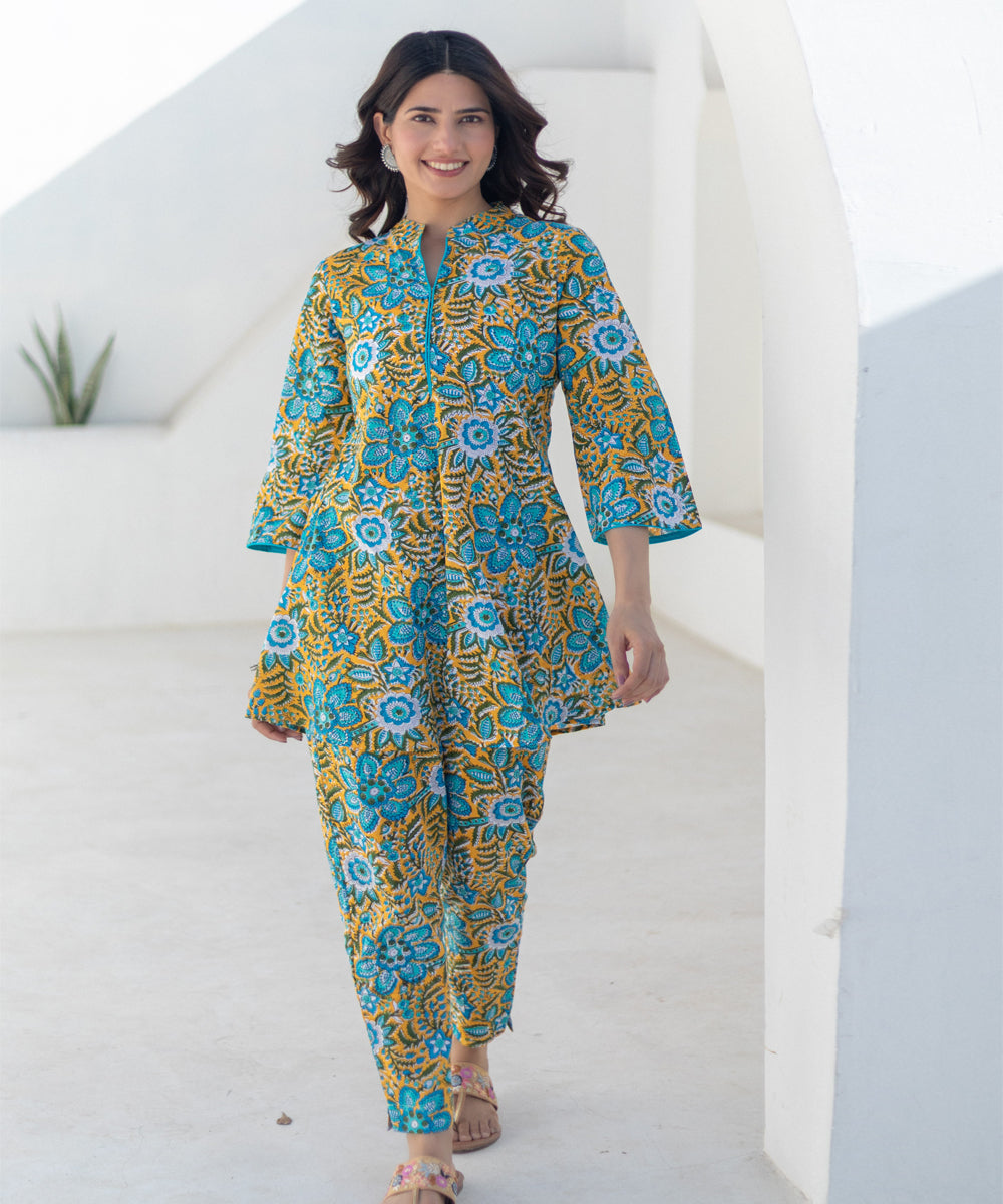 Turquoise tapestry hand block printed co ord set