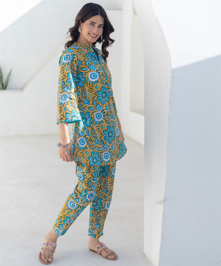 Turquoise tapestry hand block printed co ord set