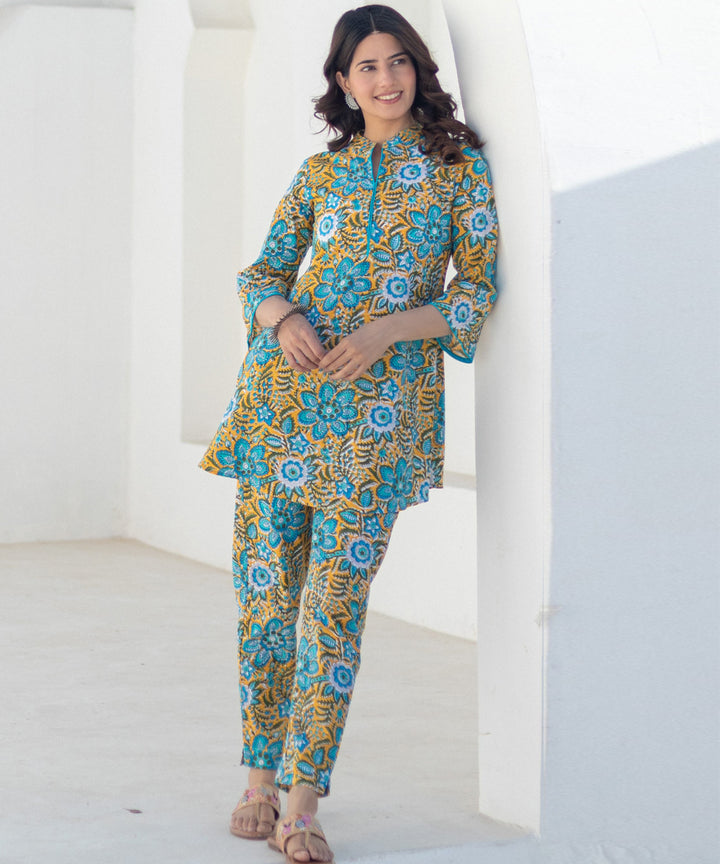 Turquoise tapestry hand block printed co ord set