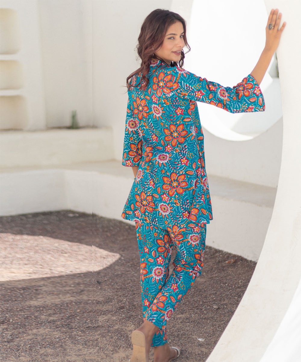 Coral garden hand block printed co ord set
