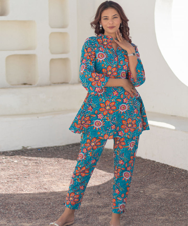 Coral garden hand block printed co ord set