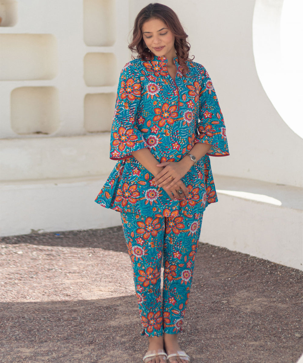 Coral garden hand block printed co ord set
