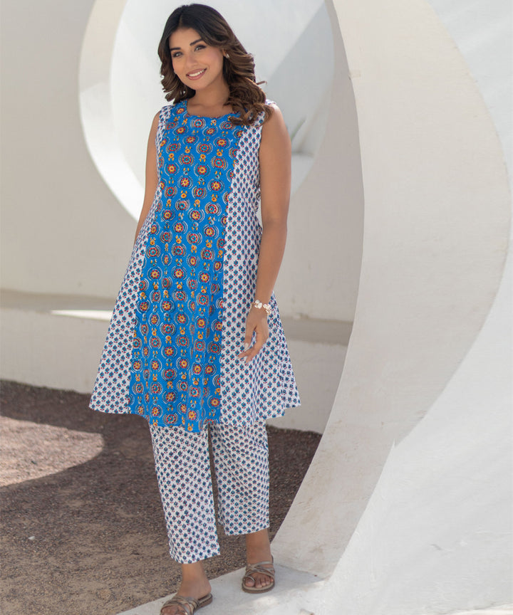 Azure medallions hand block printed cotton co ord set