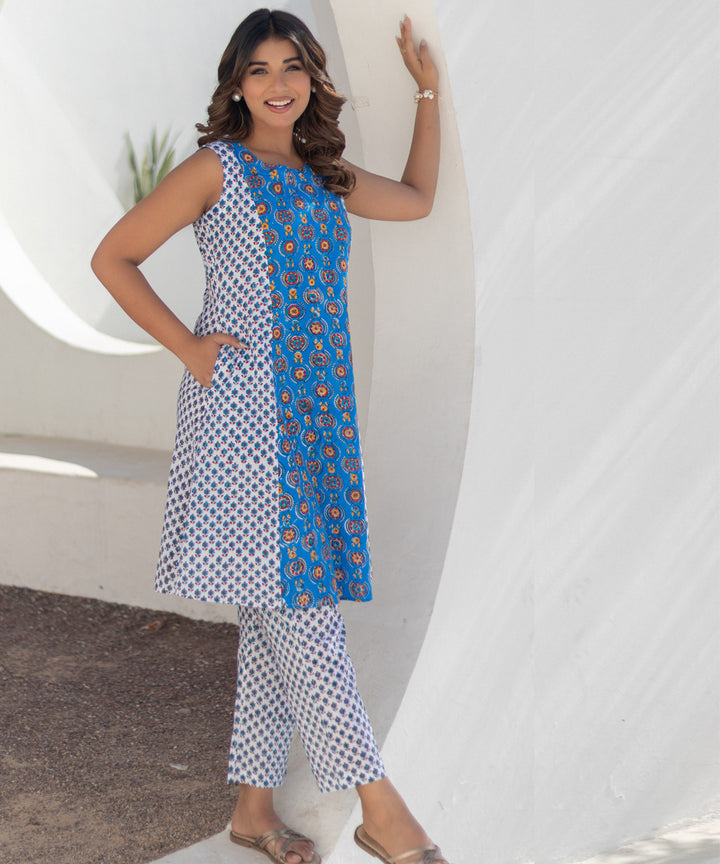 Azure medallions hand block printed cotton co ord set