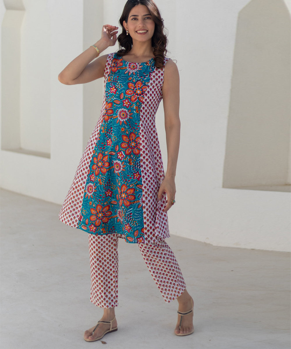 Coral cascade hand block printed co ord set