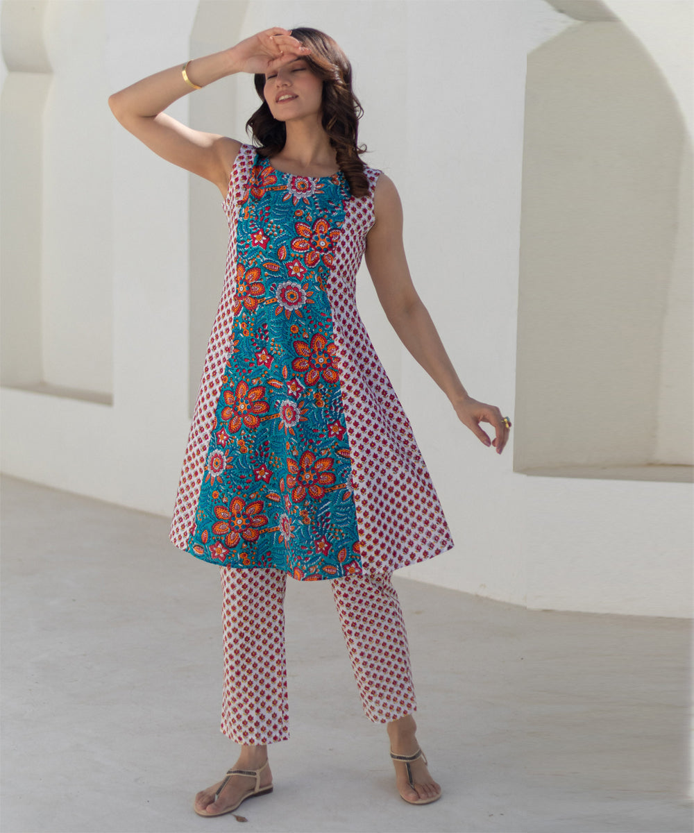 Coral cascade hand block printed co ord set