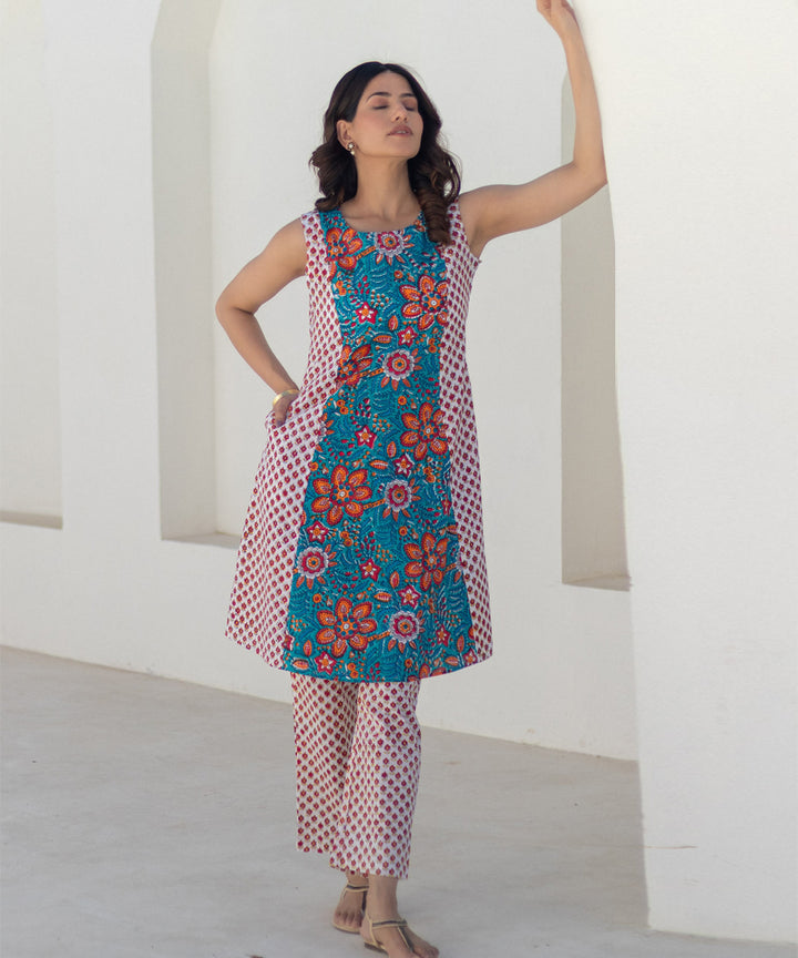Coral cascade hand block printed co ord set