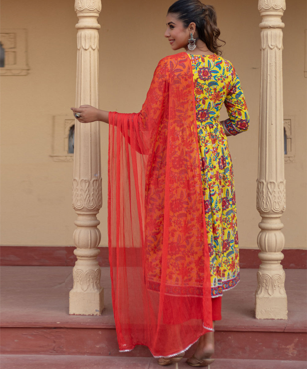 Sunshine garden hand block printed cotton suit set