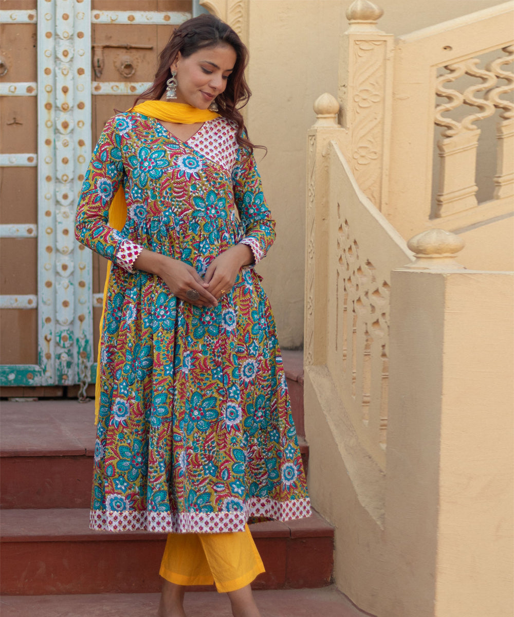 Celebration medley hand block printed cotton suit set