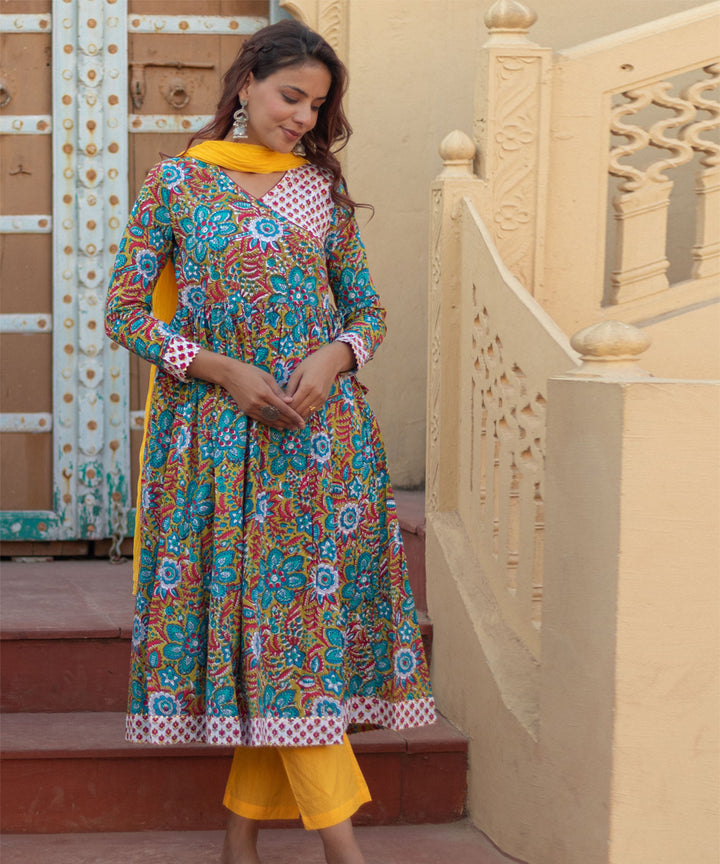 Celebration medley hand block printed cotton suit set