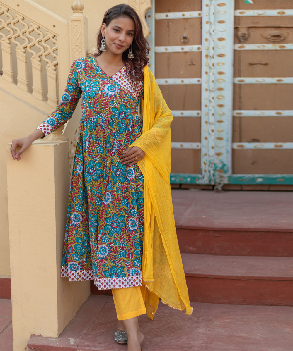 Celebration medley hand block printed cotton suit set