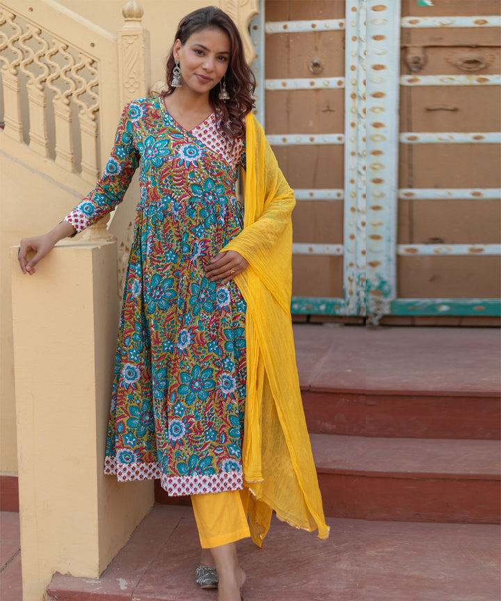 Celebration medley hand block printed cotton suit set