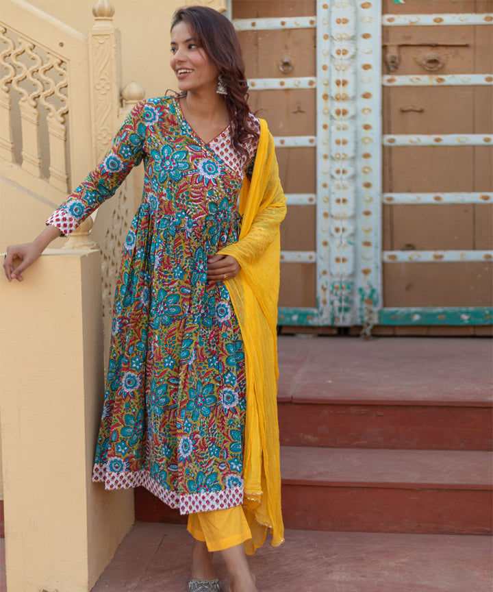 Celebration medley hand block printed cotton suit set