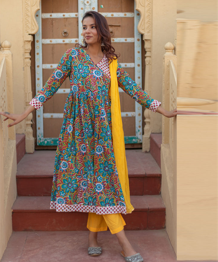 Celebration medley hand block printed cotton suit set