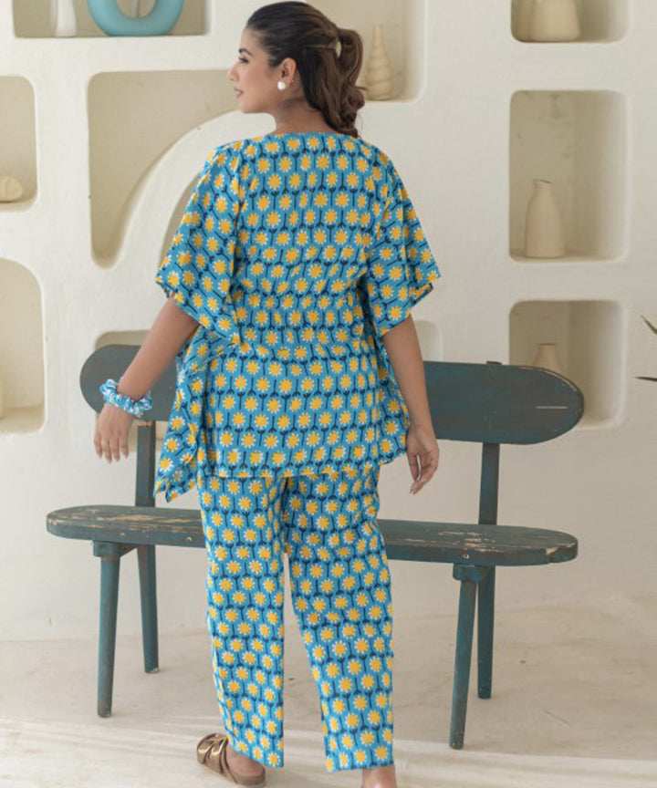 Azure medallions cotton kaftan set