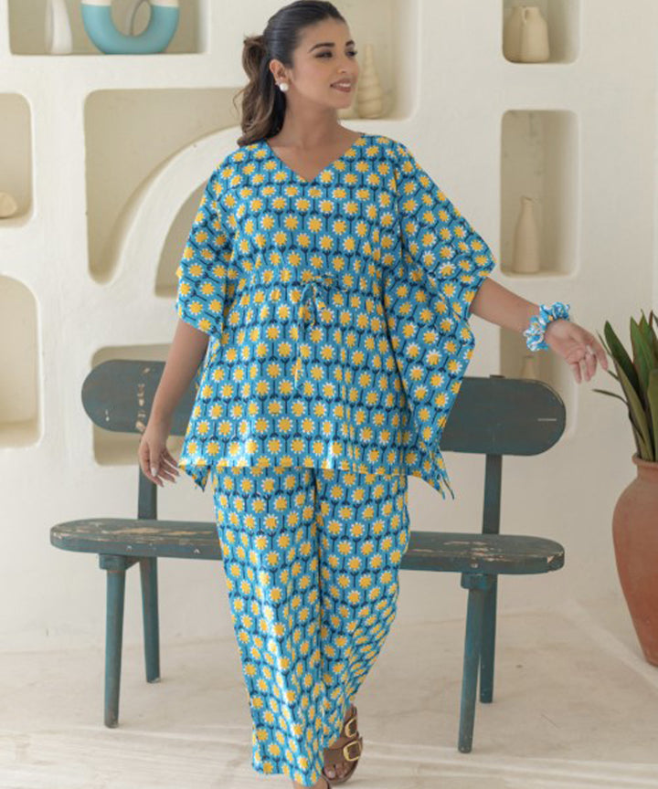 Azure medallions cotton kaftan set