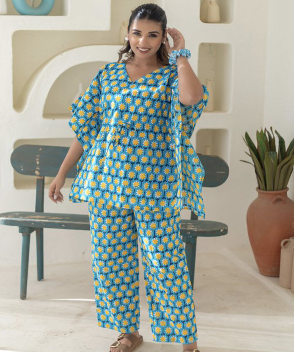 Azure medallions cotton kaftan set