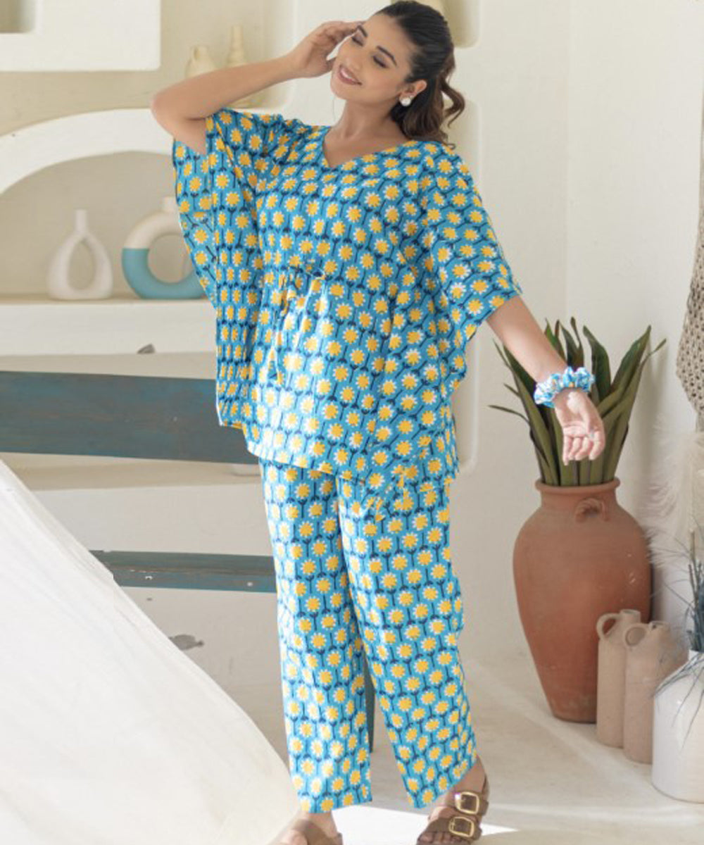 Azure medallions cotton kaftan set