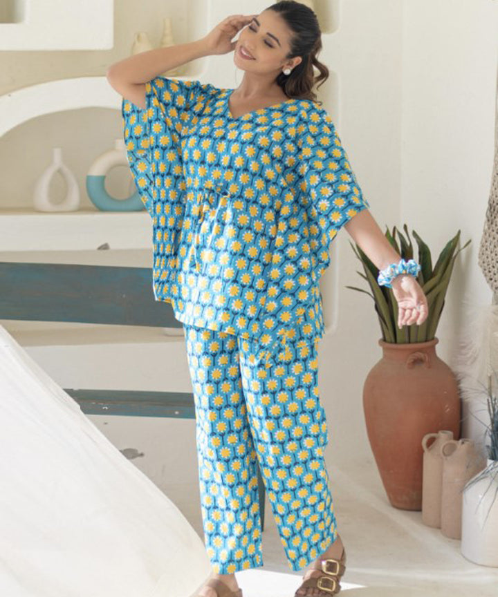 Azure medallions cotton kaftan set
