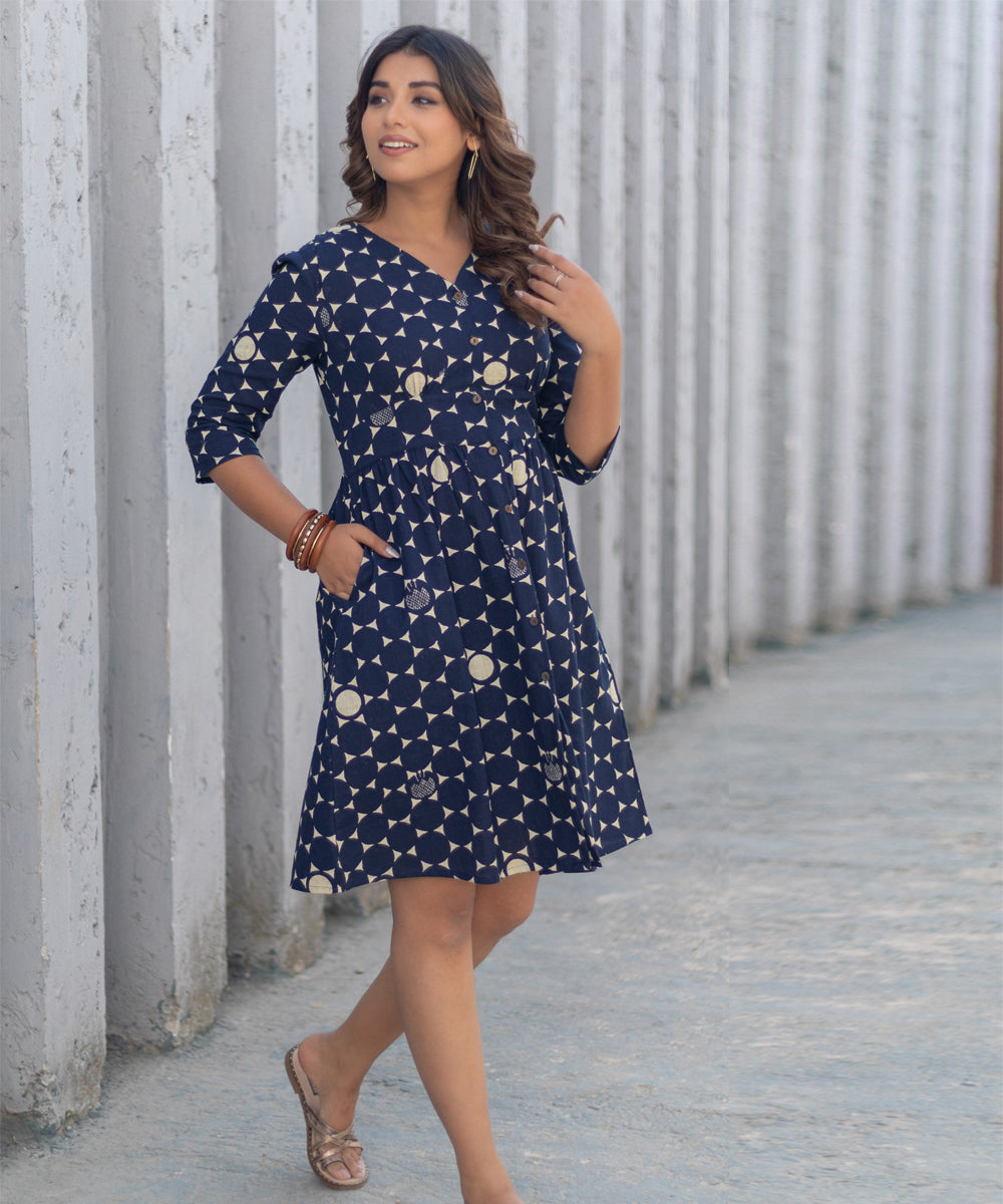 Starry night hand block printed cotton dress