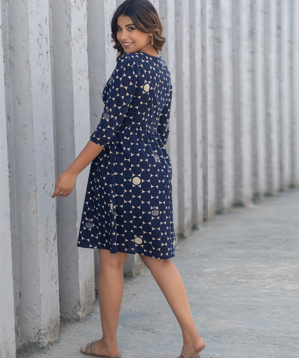 Starry night hand block printed cotton dress
