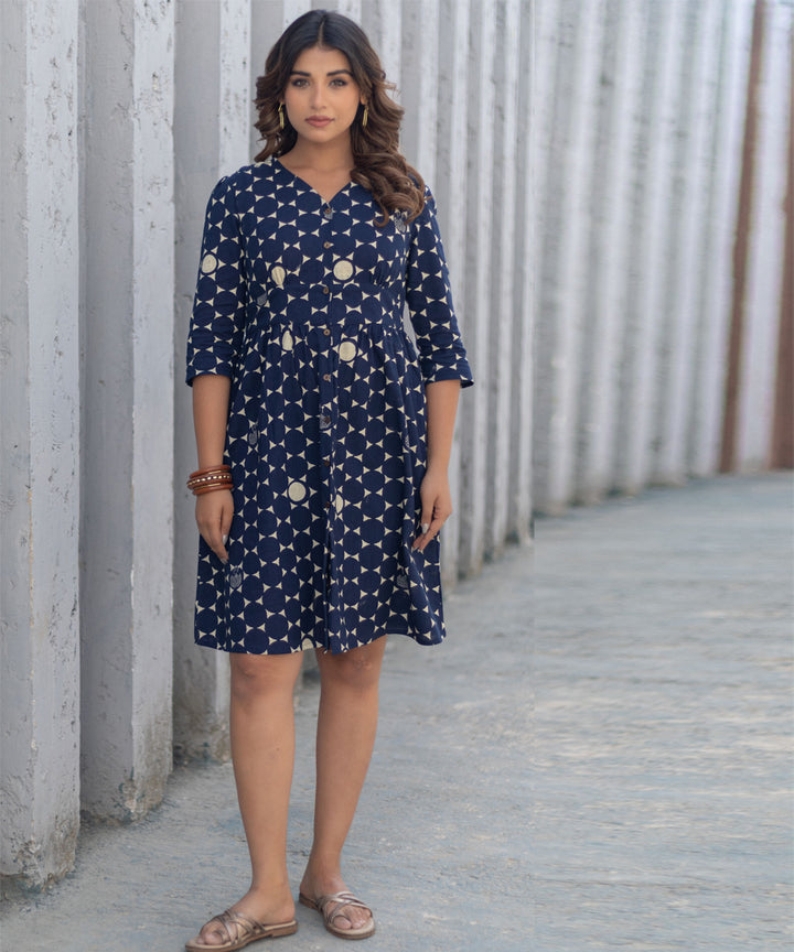 Starry night hand block printed cotton dress