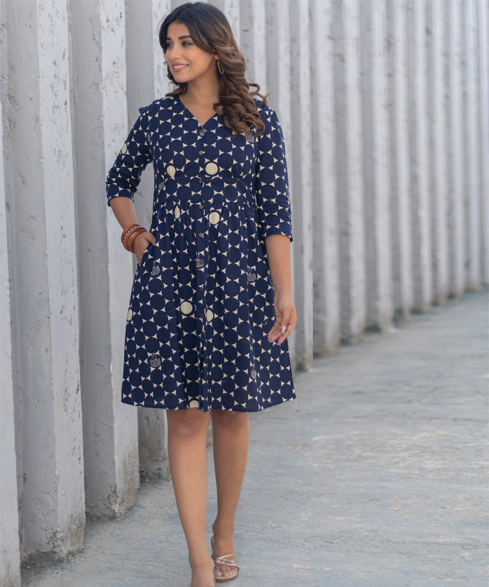 Starry night hand block printed cotton dress