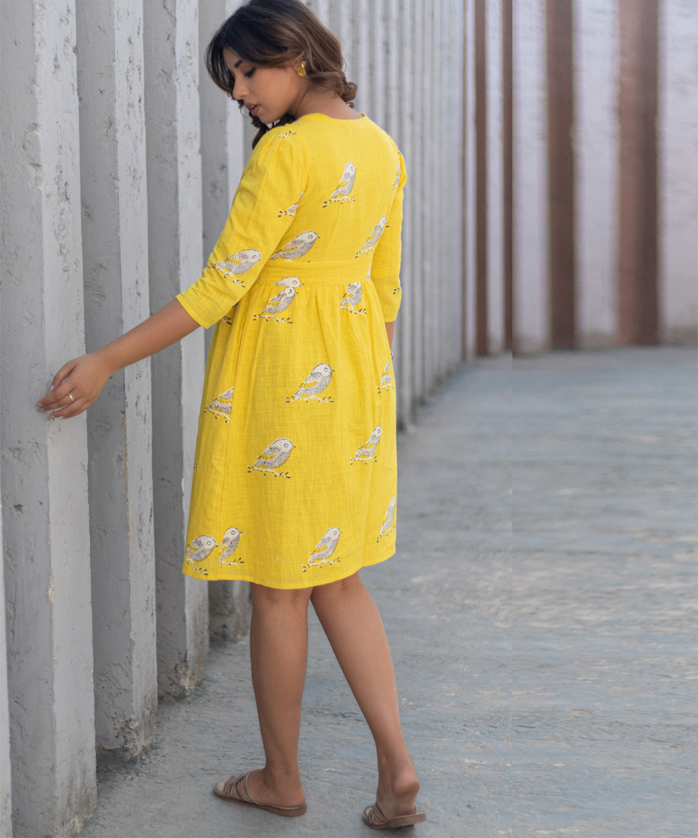 Sunlit sparrow hand block printed cotton dress
