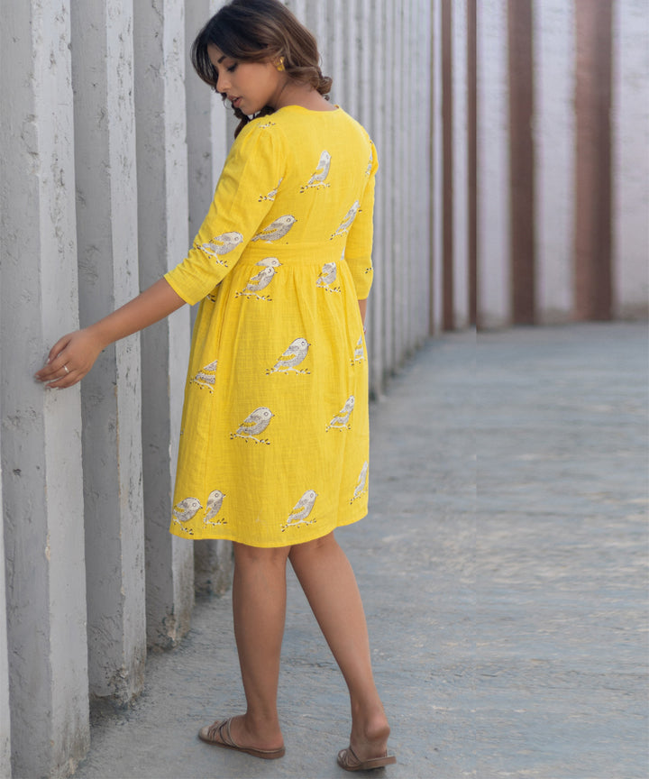 Sunlit sparrow hand block printed cotton dress