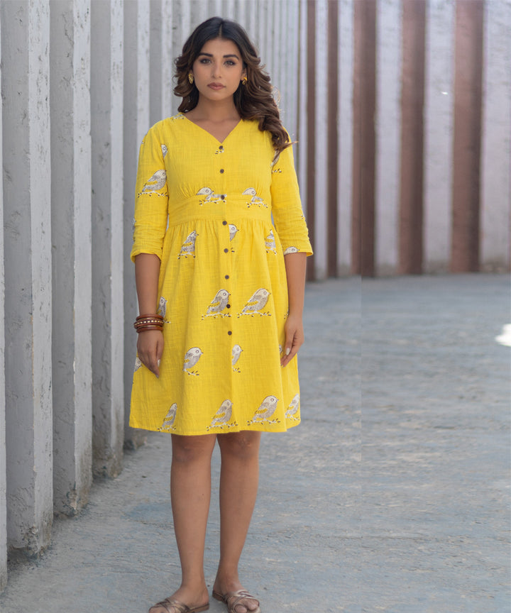 Sunlit sparrow hand block printed cotton dress