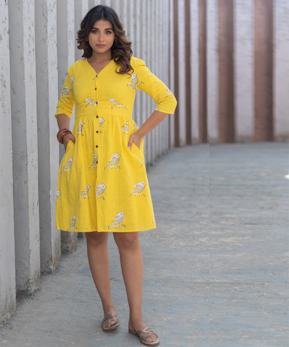 Sunlit sparrow hand block printed cotton dress