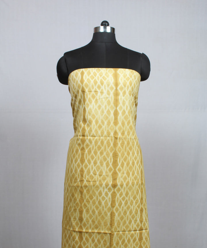 Mustard offwhite handwoven cotton shibori kurta material