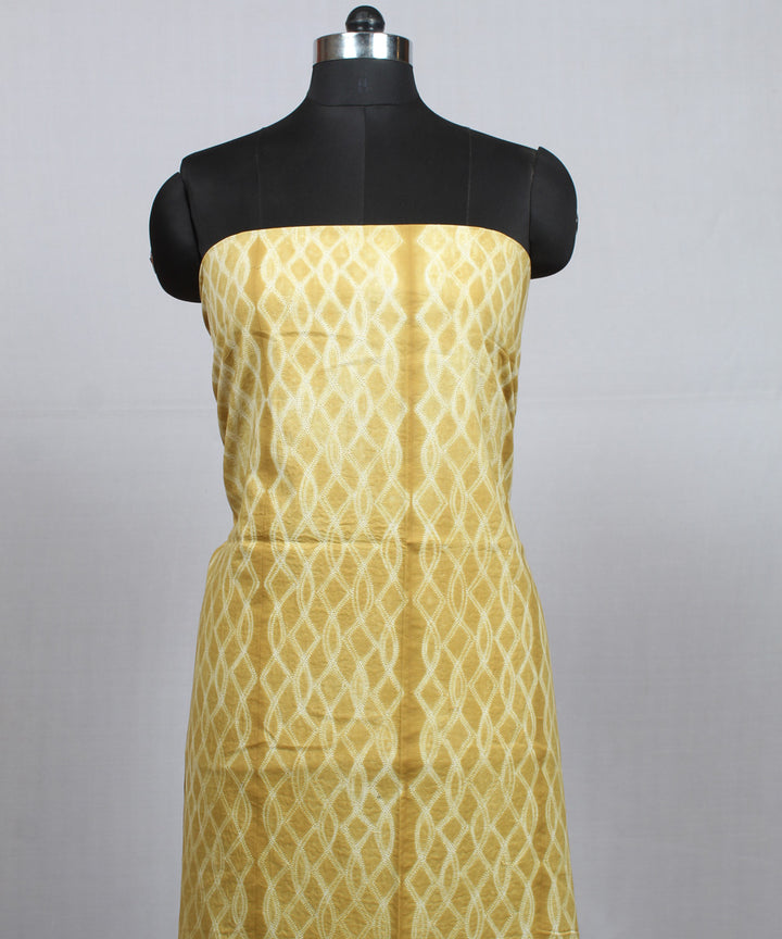 Mustard offwhite handwoven cotton shibori kurta material