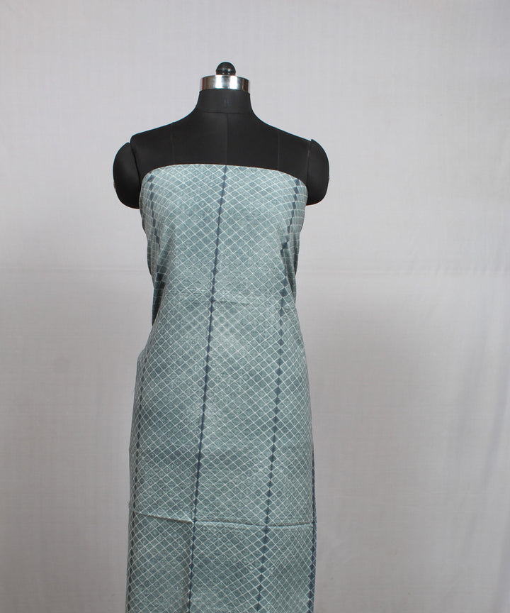 Teal green offwhite handwoven cotton shibori kurta material